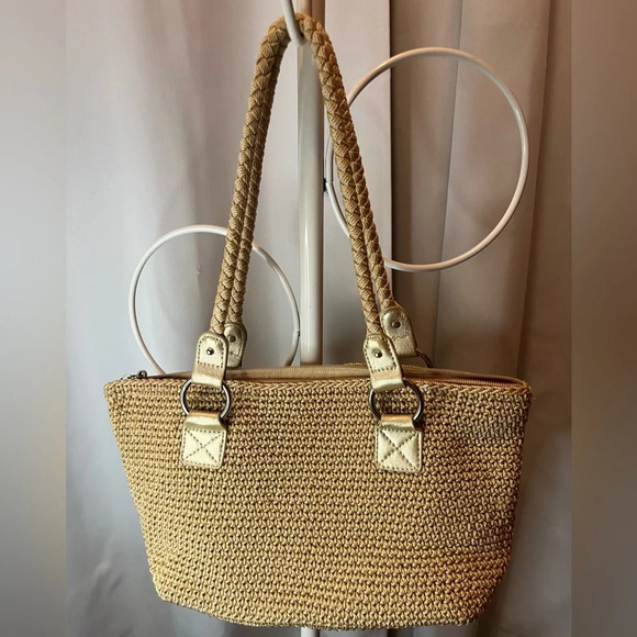 Lina By The Sak Purse Beige Knit Zip Closure Shoulder Purse - Braided Straps - Picture 3 of 6